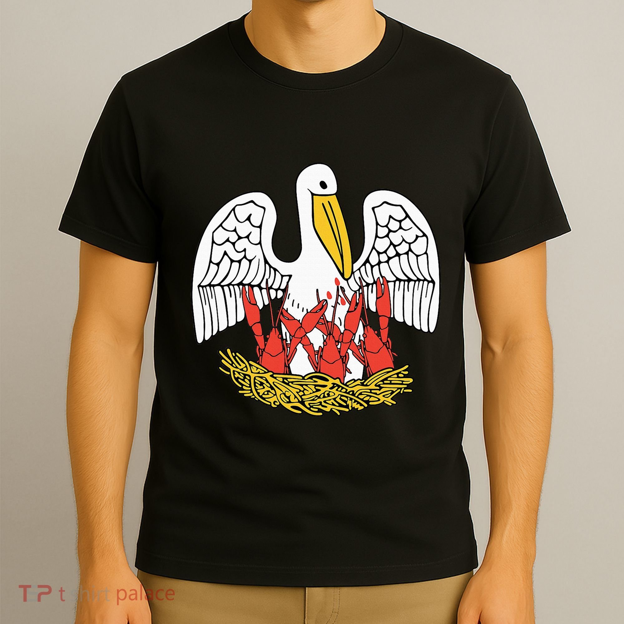 Louisiana Brown Pelican Feeding Crawfish La Flag T-Shirt