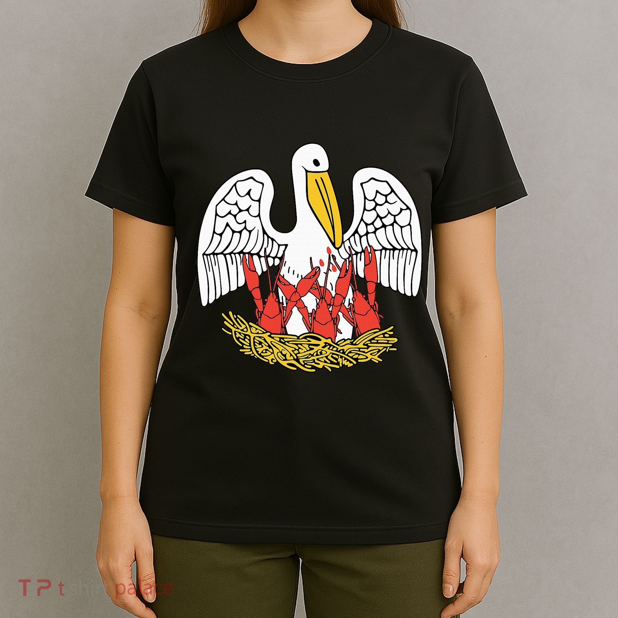 Louisiana Brown Pelican Feeding Crawfish La Flag T-Shirt