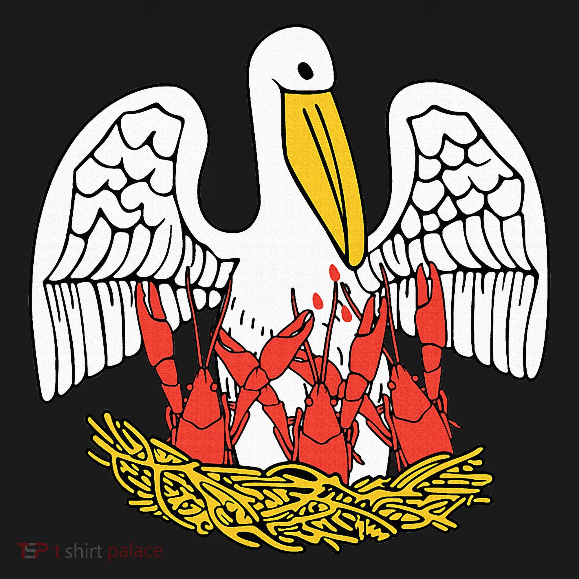 Louisiana Brown Pelican Feeding Crawfish La Flag T-Shirt