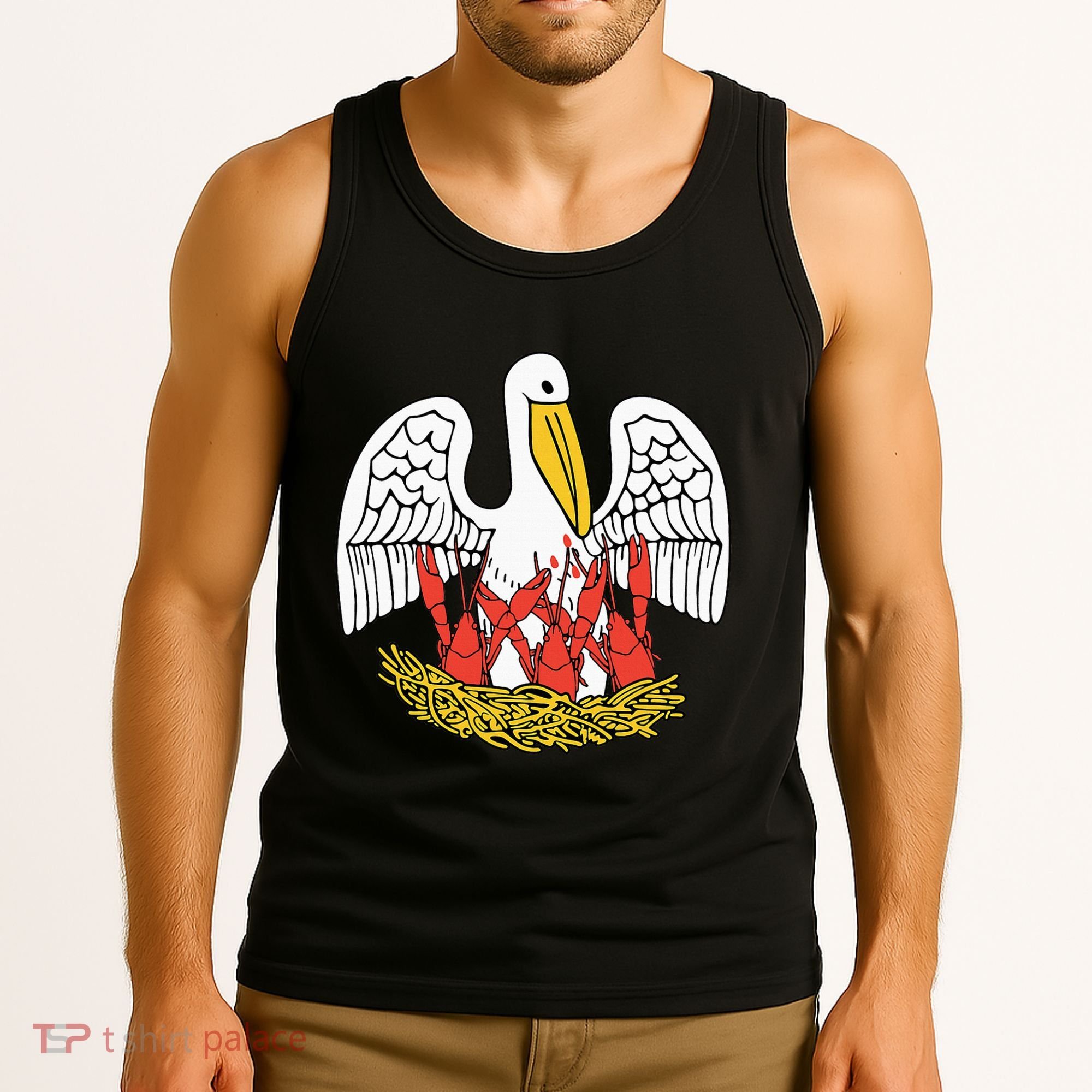 Louisiana Brown Pelican Feeding Crawfish La Flag Tank Top