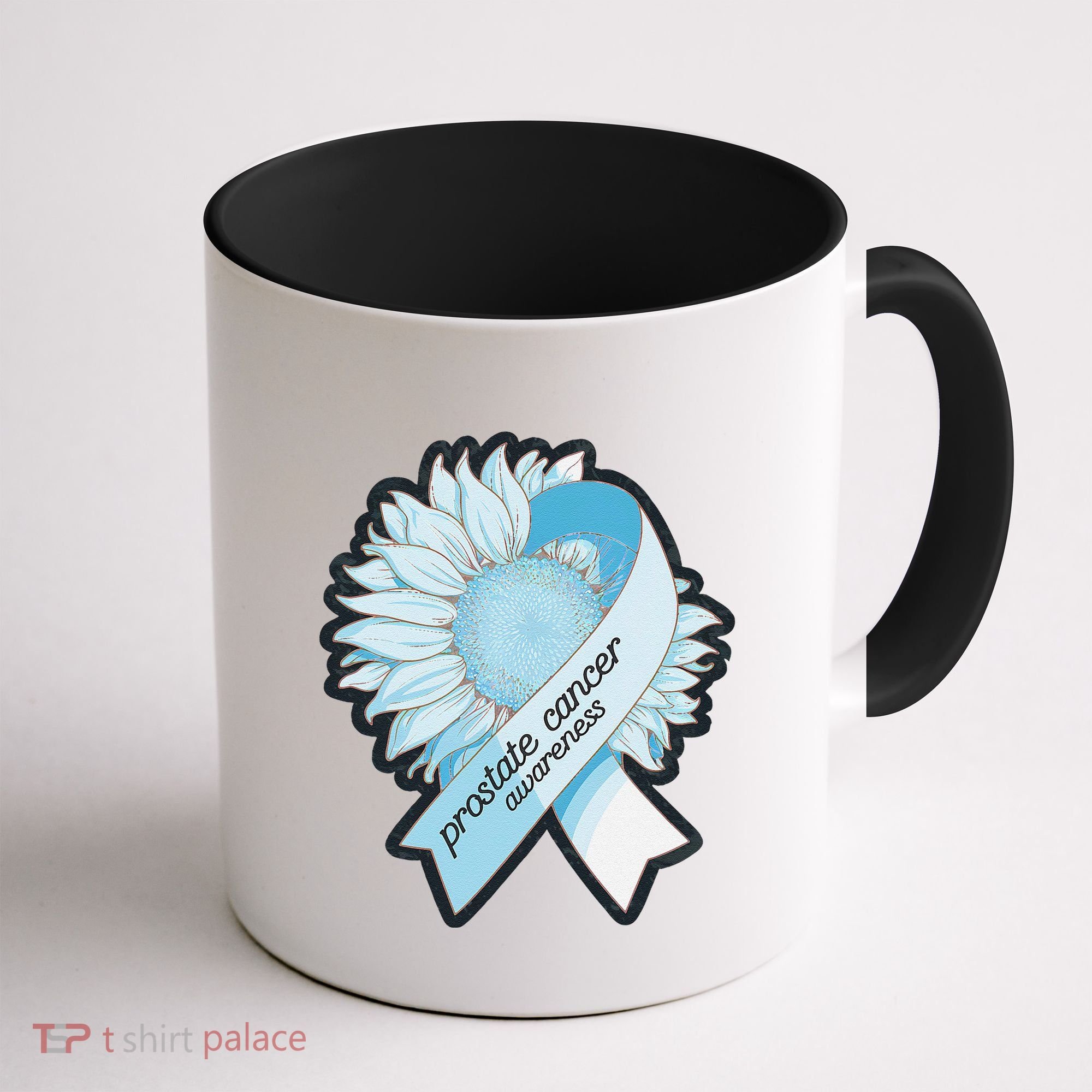 Light Blue Ribbon Sunflower Prostate Cancer Awareness Month Coffee Mug