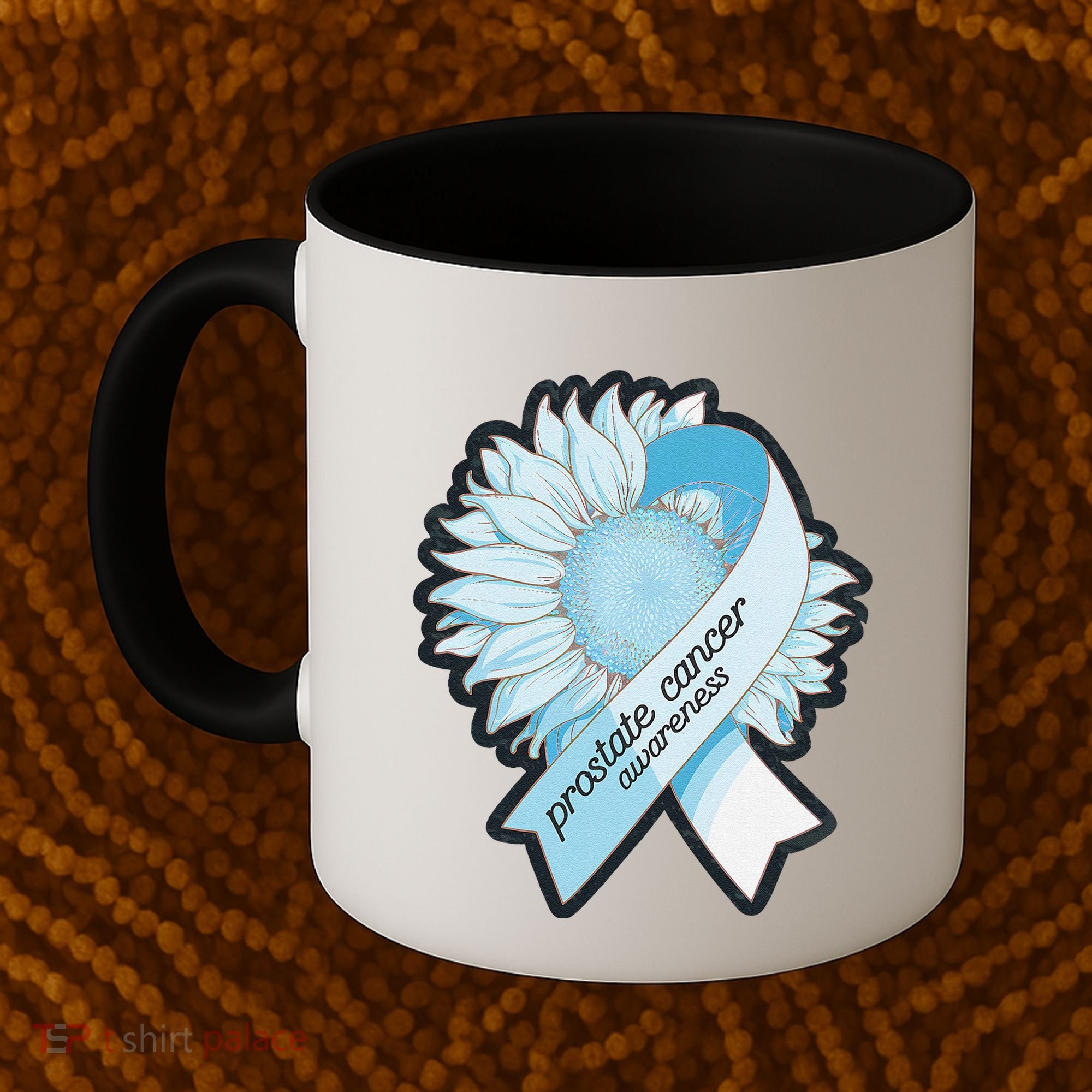 Light Blue Ribbon Sunflower Prostate Cancer Awareness Month Coffee Mug
