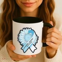 Light Blue Ribbon Sunflower Prostate Cancer Awareness Month Coffee Mug thumb 3