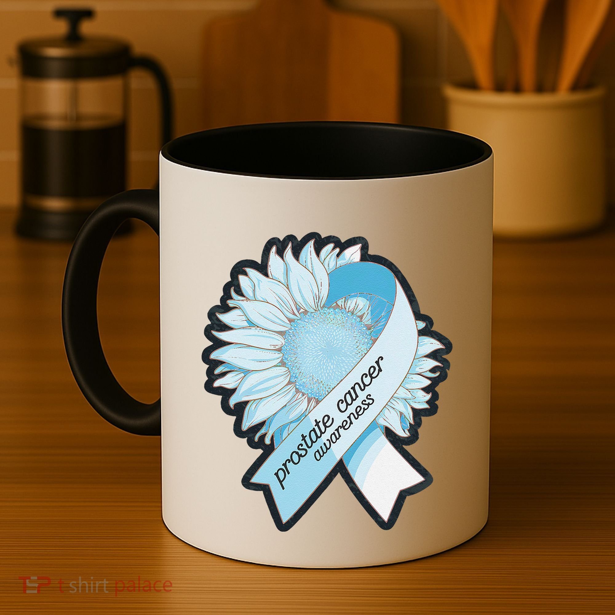 Light Blue Ribbon Sunflower Prostate Cancer Awareness Month Coffee Mug