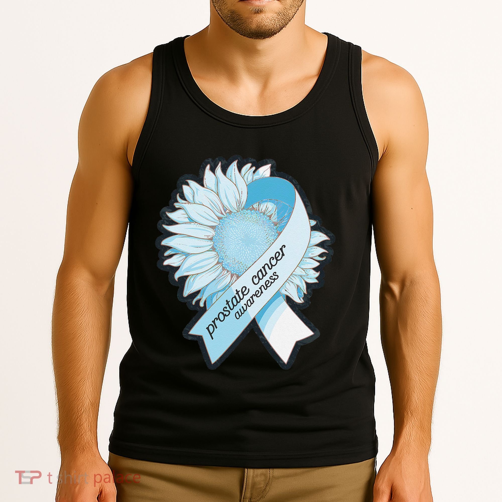 Light Blue Ribbon Sunflower Prostate Cancer Awareness Month Tank Top