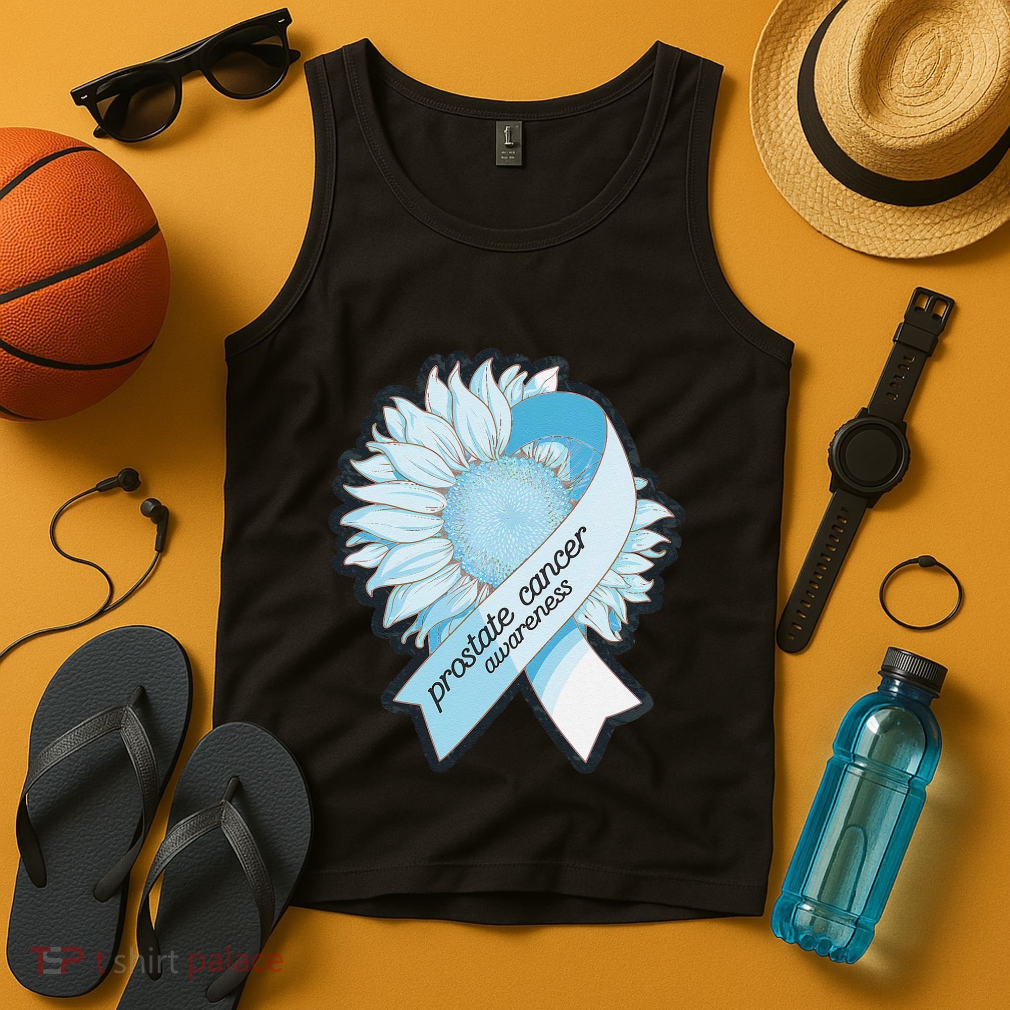 Light Blue Ribbon Sunflower Prostate Cancer Awareness Month Tank Top