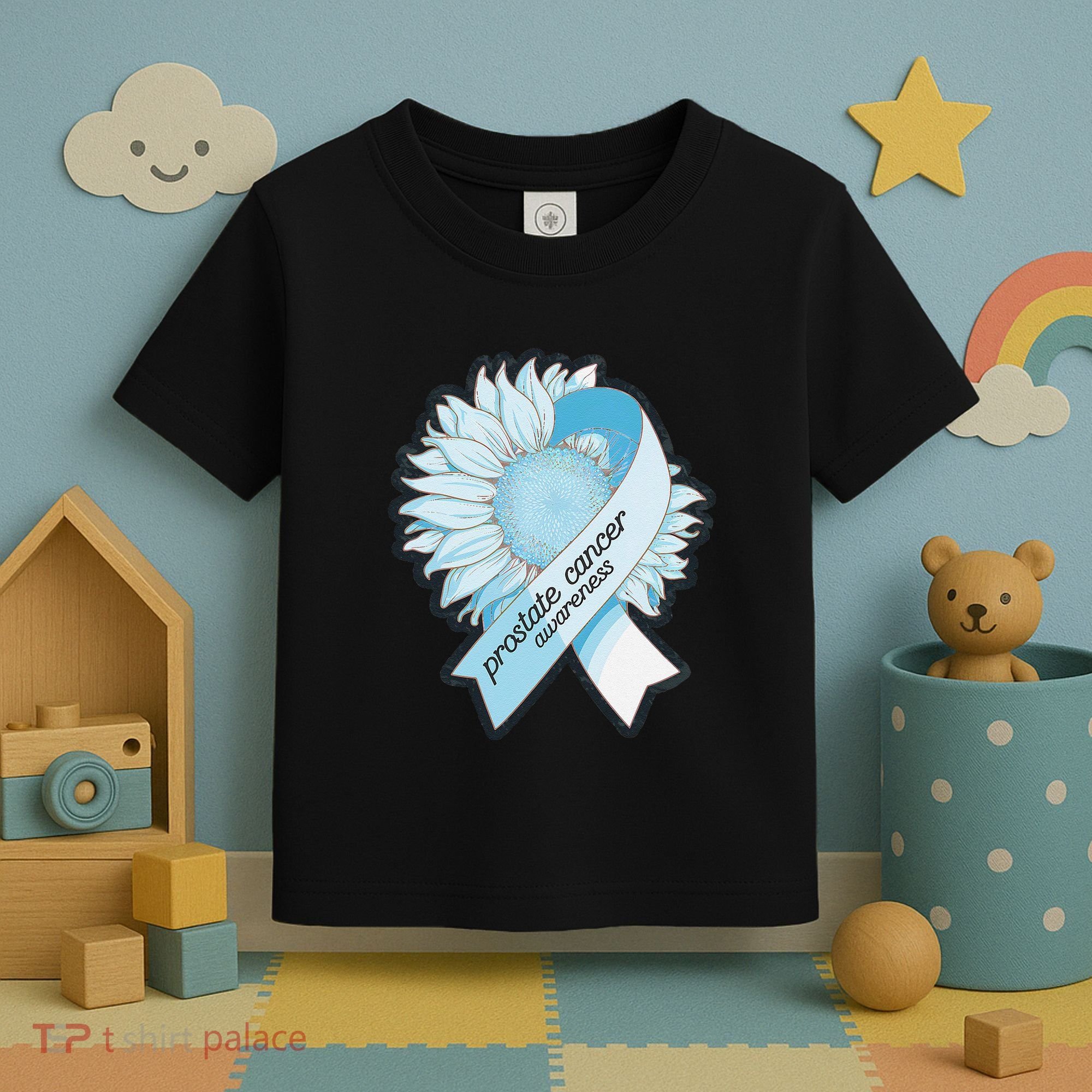 Light Blue Ribbon Sunflower Prostate Cancer Awareness Month Toddler T-Shirt
