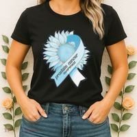 Light Blue Ribbon Sunflower Prostate Cancer Awareness Month Women's T-Shirt thumb 2