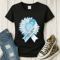Light Blue Ribbon Sunflower Prostate Cancer Awareness Month Women's T-Shirt thumb 3