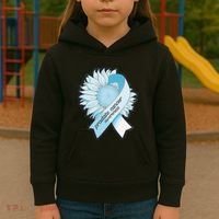 Light Blue Ribbon Sunflower Prostate Cancer Awareness Month Kids Hoodie thumb 3