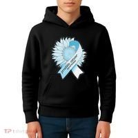 Light Blue Ribbon Sunflower Prostate Cancer Awareness Month Kids Hoodie thumb 4