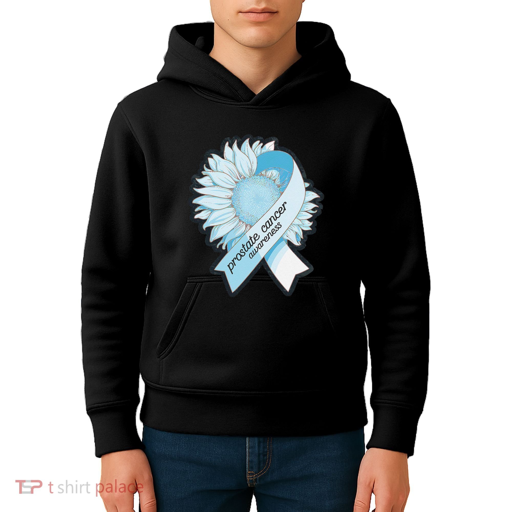 Light Blue Ribbon Sunflower Prostate Cancer Awareness Month Kids Hoodie
