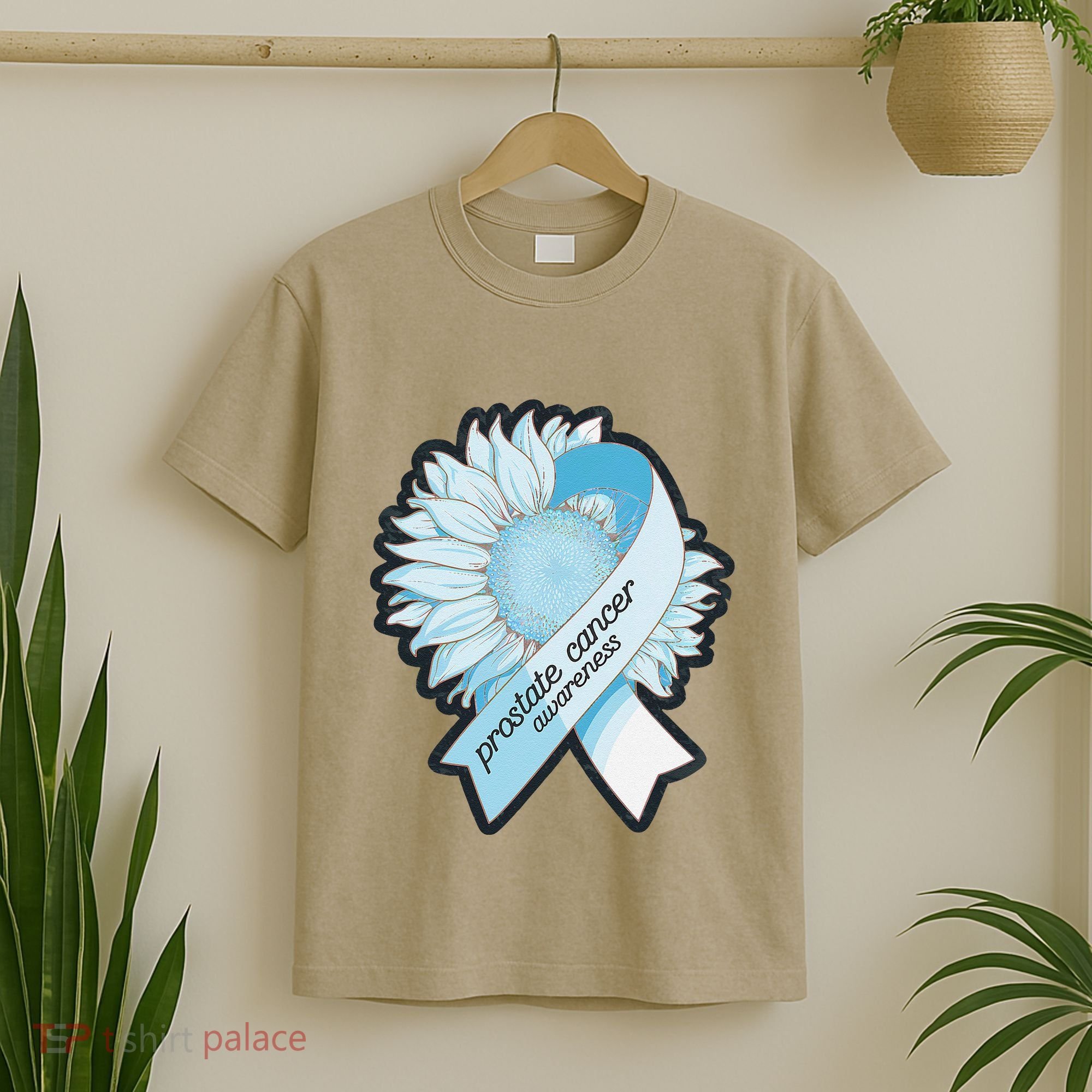 Light Blue Ribbon Sunflower Prostate Cancer Awareness Month T-Shirt
