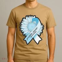 Light Blue Ribbon Sunflower Prostate Cancer Awareness Month T-Shirt thumb 3