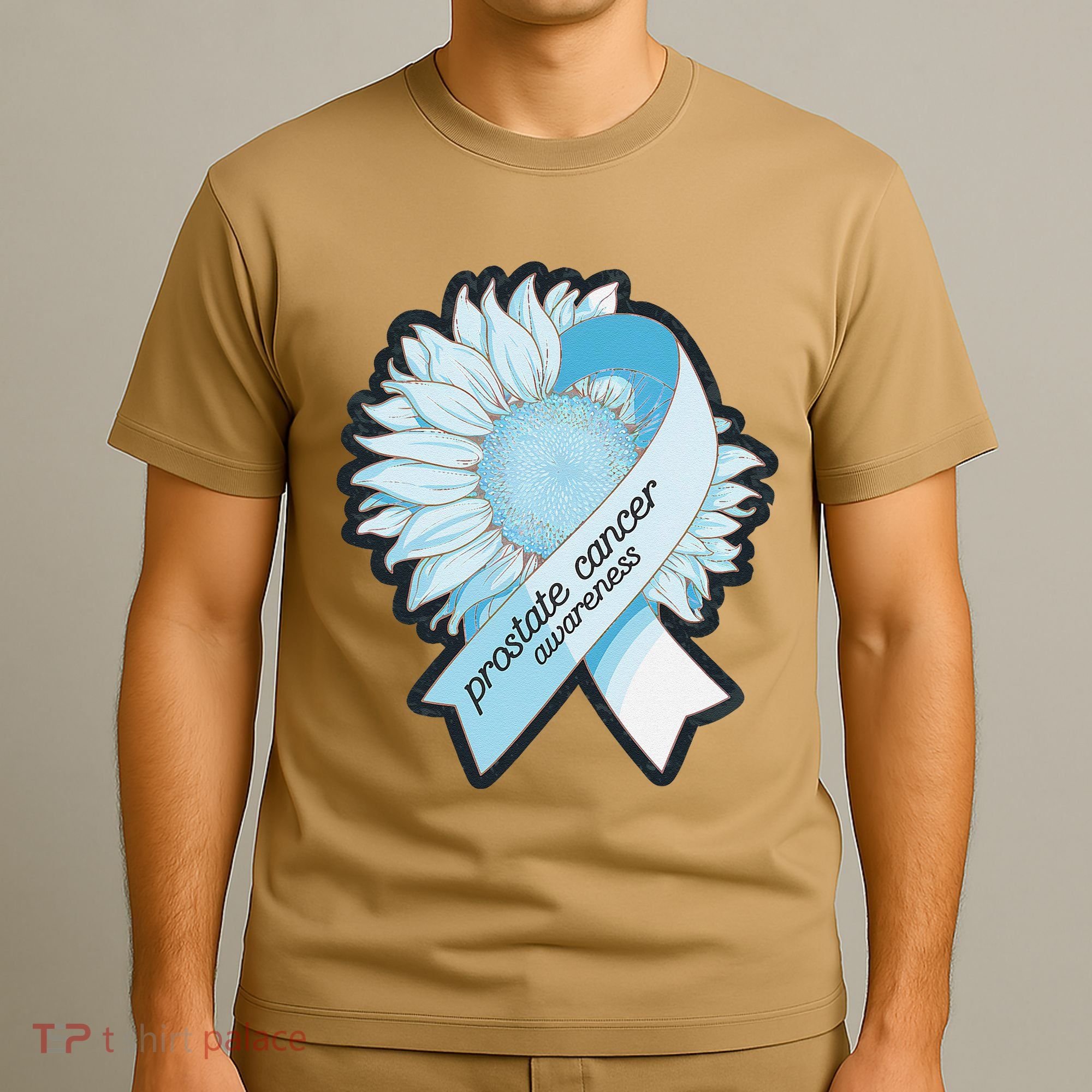 Light Blue Ribbon Sunflower Prostate Cancer Awareness Month T-Shirt