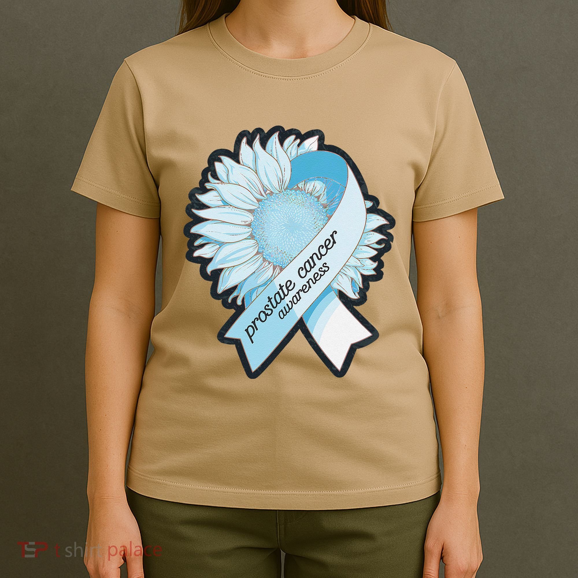 Light Blue Ribbon Sunflower Prostate Cancer Awareness Month T-Shirt