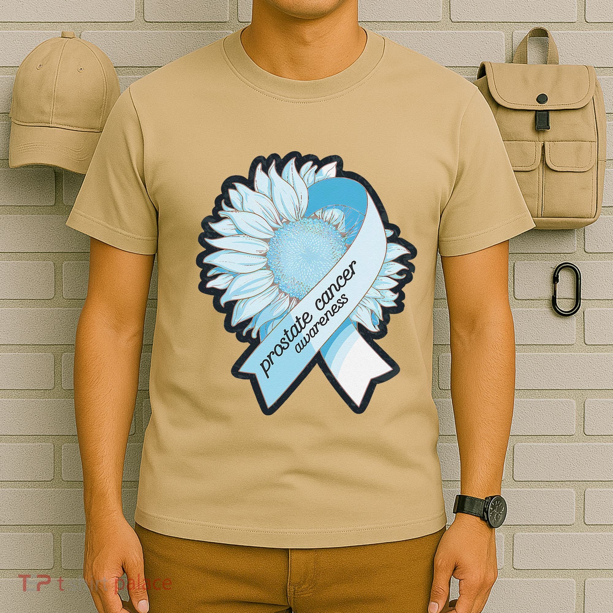 Light Blue Ribbon Sunflower Prostate Cancer Awareness Month T-Shirt