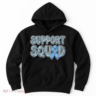 Light Blue Ribbon Leopard Support Squad Prostate Cancer Hoodie