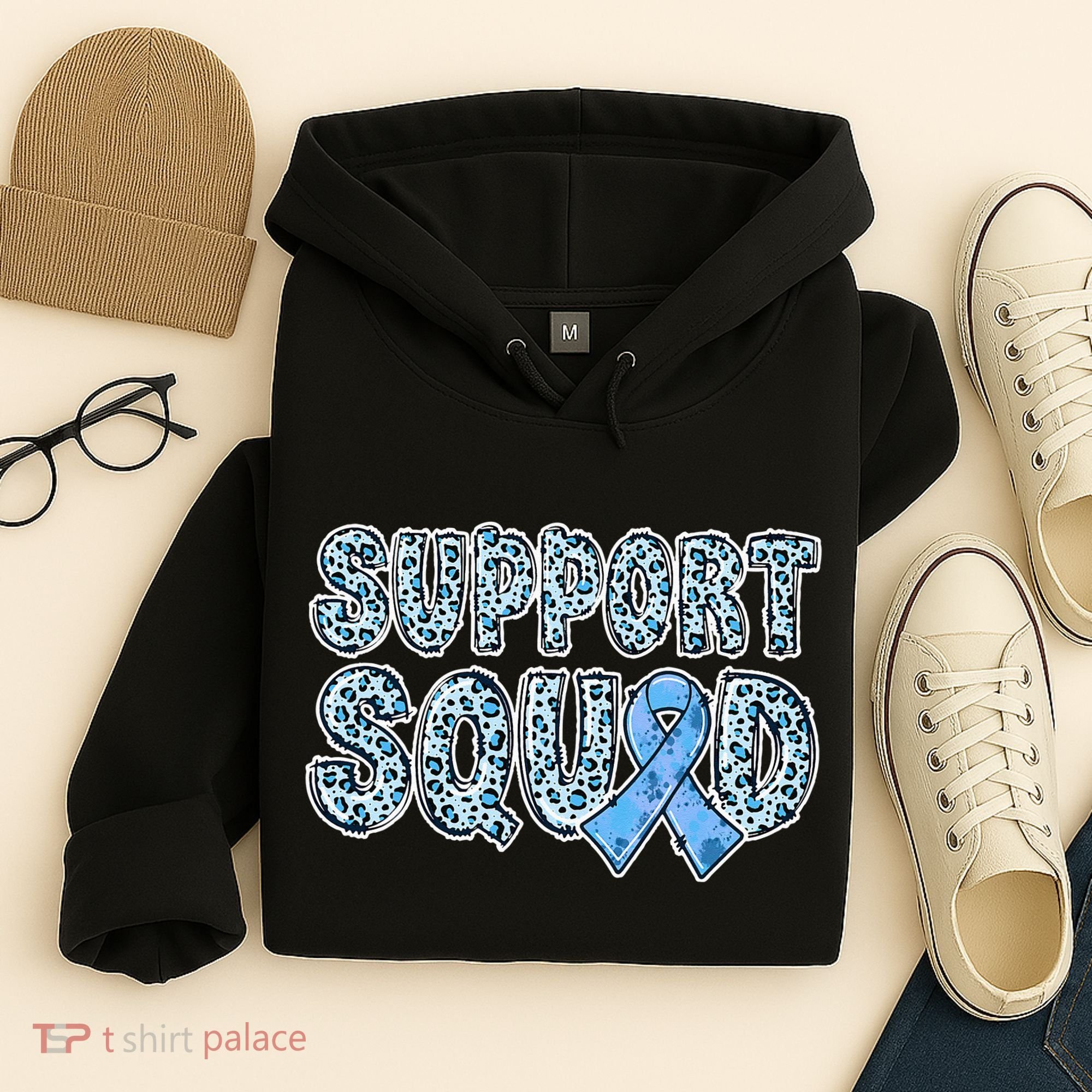 Light Blue Ribbon Leopard Support Squad Prostate Cancer Hoodie