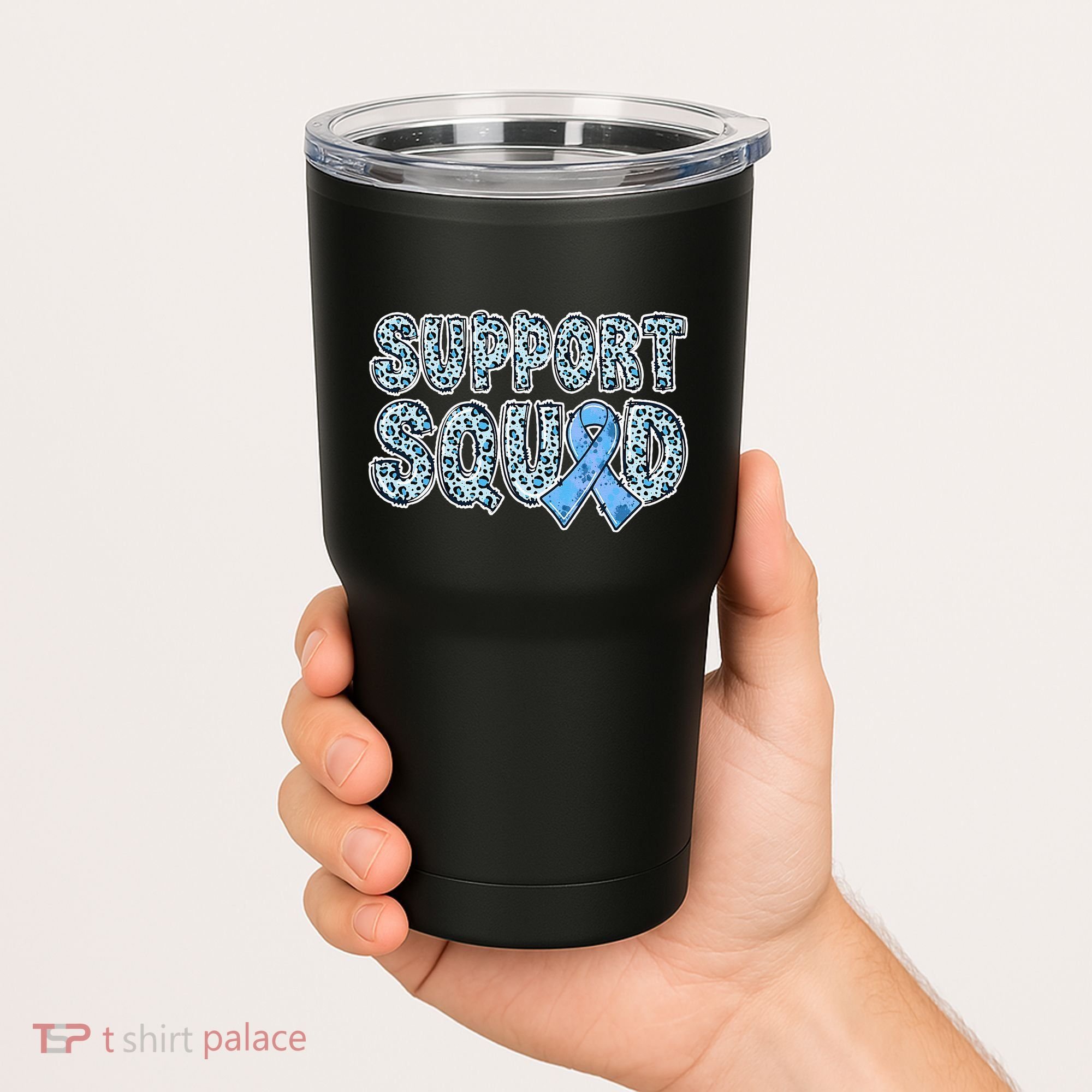 Light Blue Ribbon Leopard Support Squad Prostate Cancer Tumbler