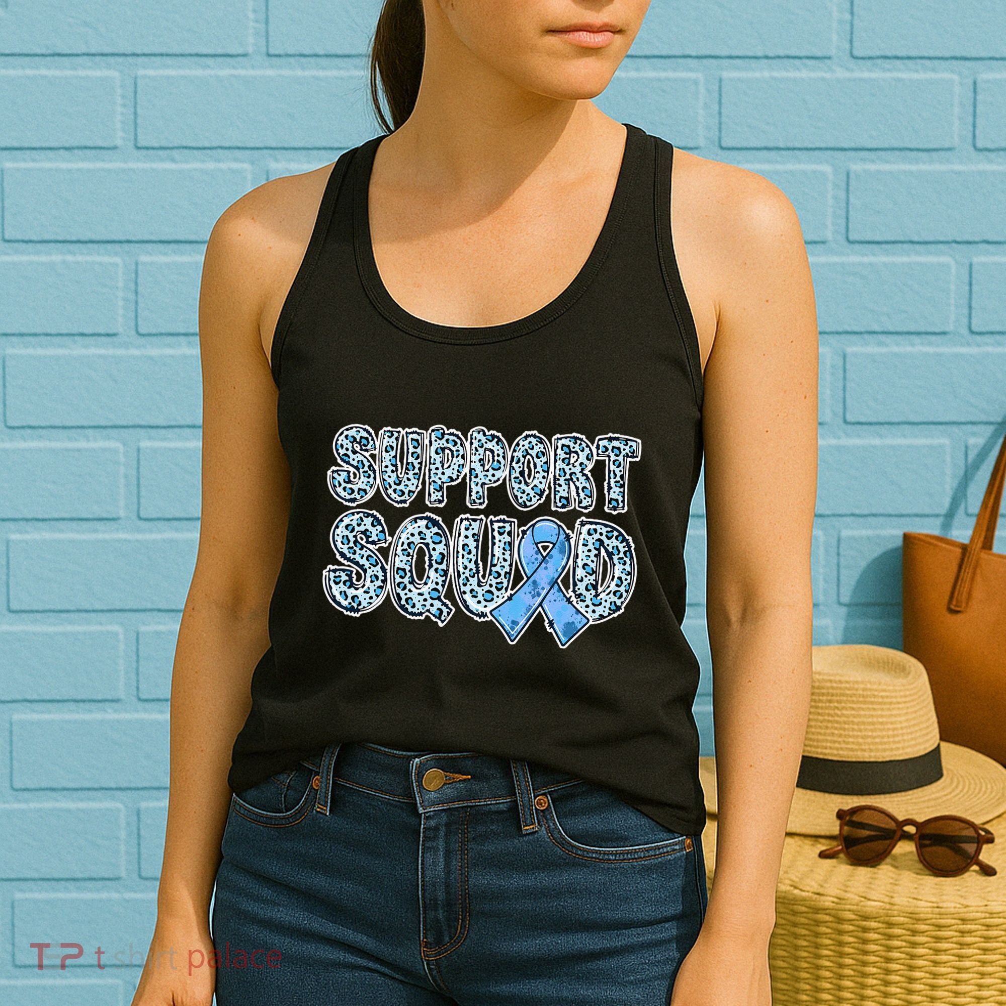 Light Blue Ribbon Leopard Support Squad Prostate Cancer Women's Tank Top