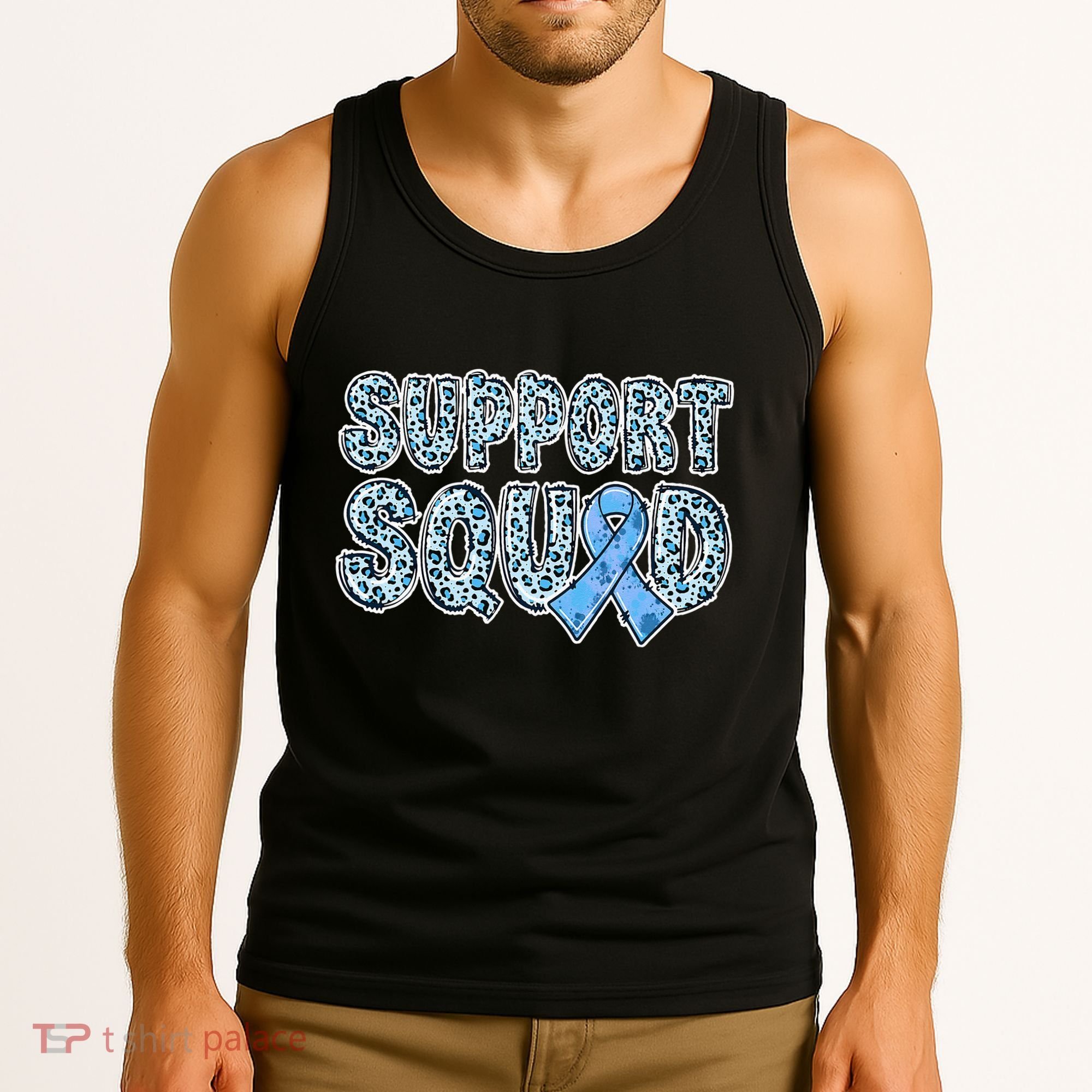 Light Blue Ribbon Leopard Support Squad Prostate Cancer Tank Top