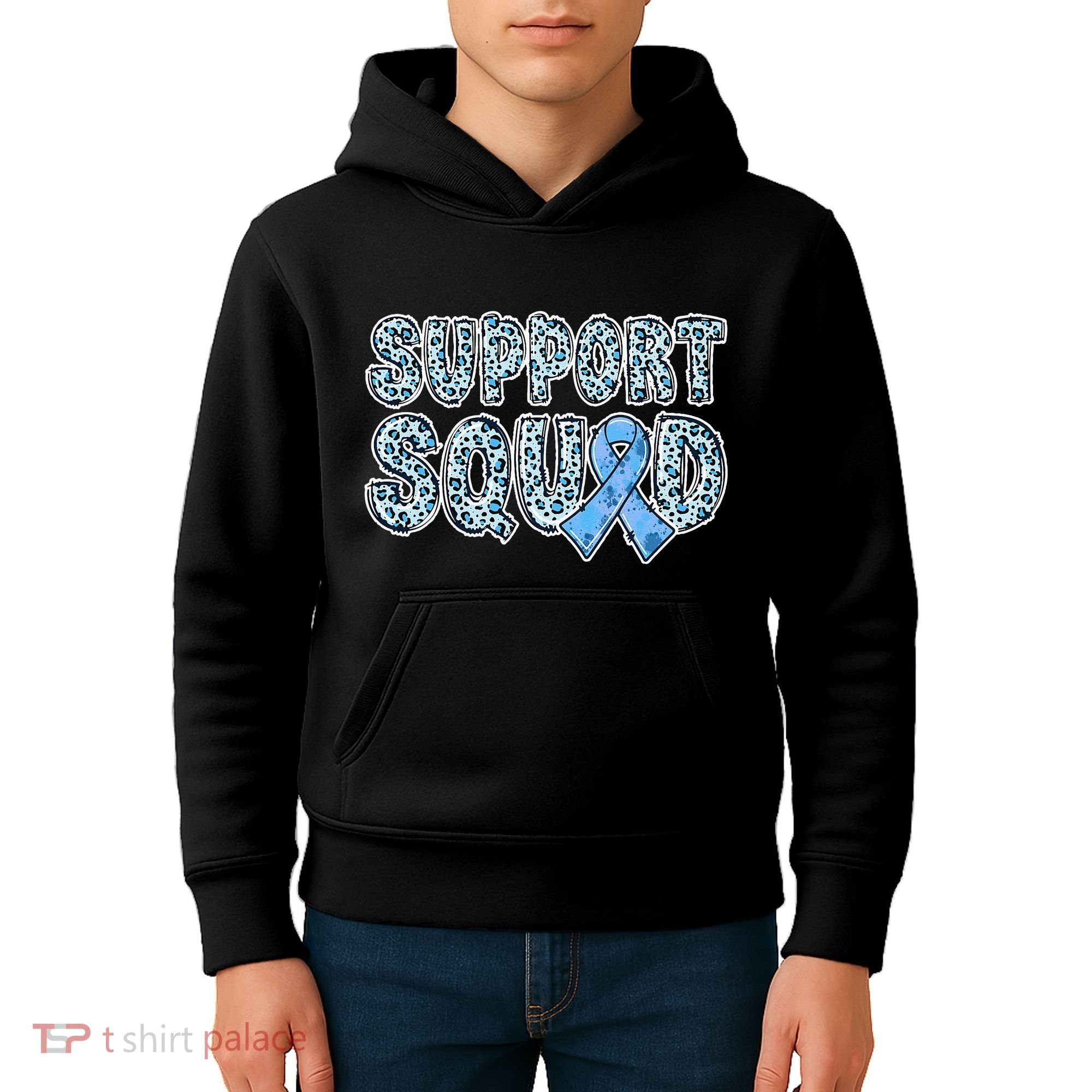 Light Blue Ribbon Leopard Support Squad Prostate Cancer Kids Hoodie