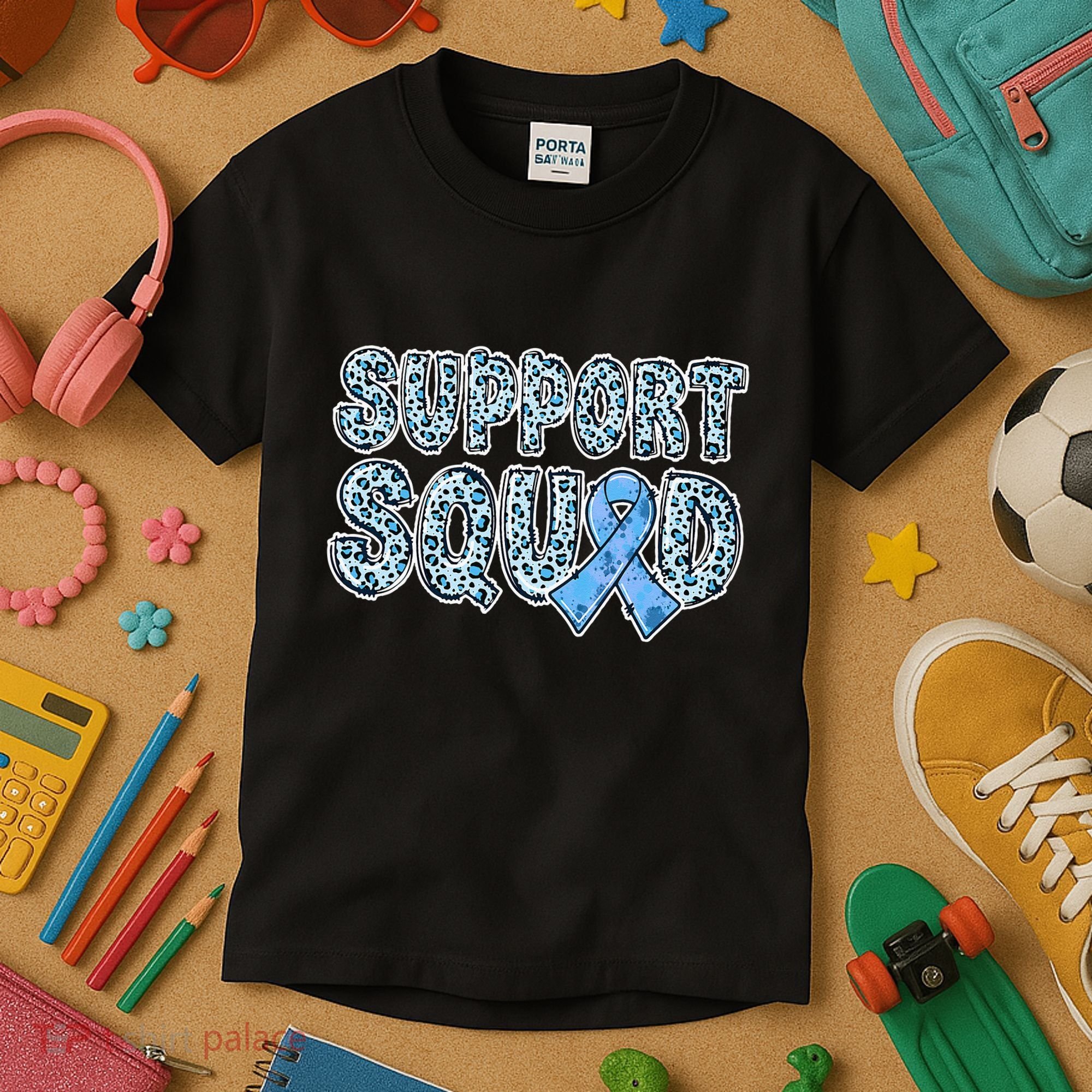 Light Blue Ribbon Leopard Support Squad Prostate Cancer Kids T-Shirt