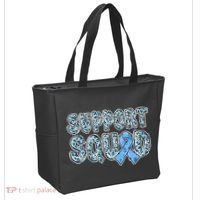 Light Blue Ribbon Leopard Support Squad Prostate Cancer Tote Bag thumb 2