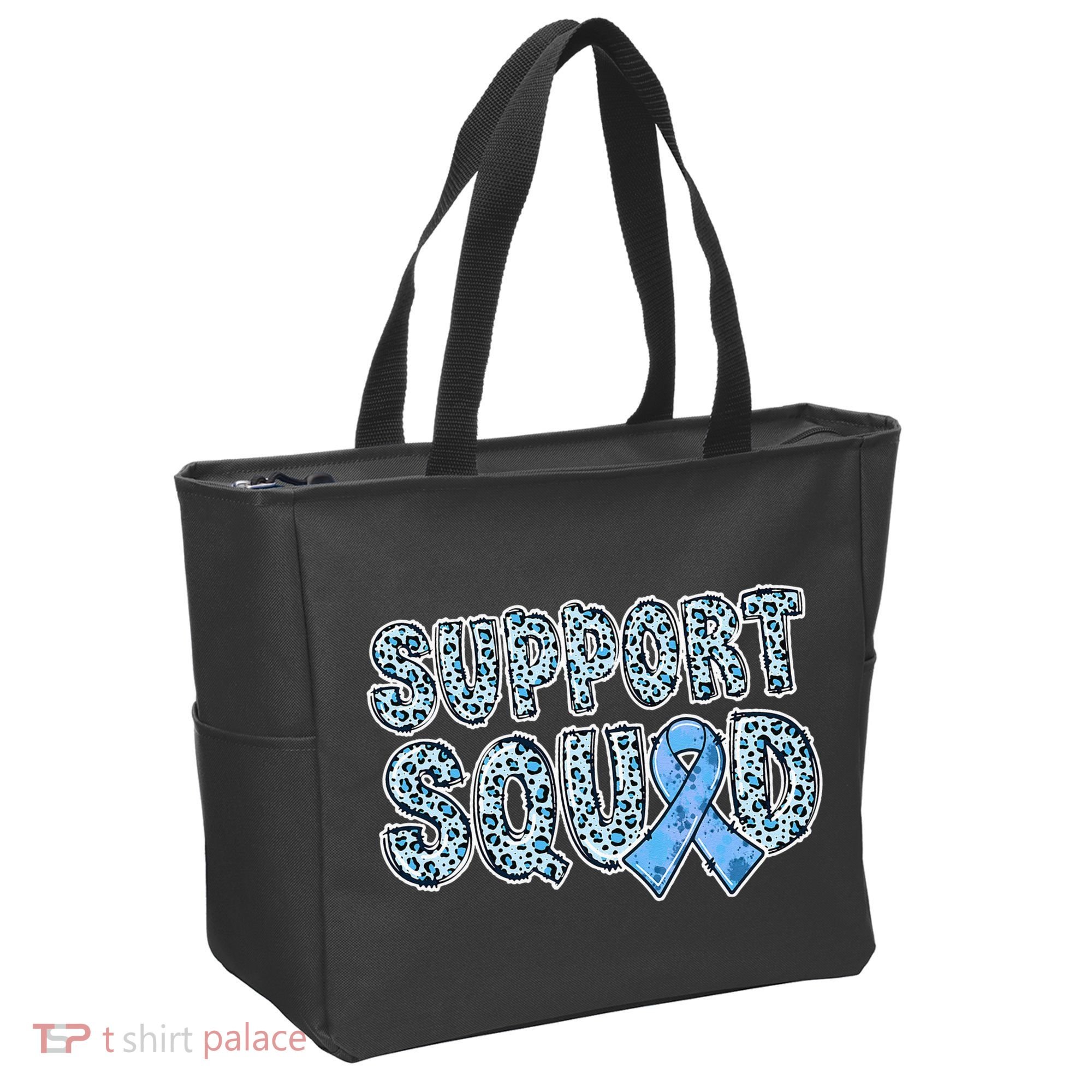 Light Blue Ribbon Leopard Support Squad Prostate Cancer Tote Bag