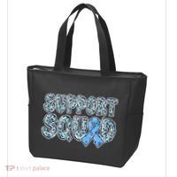 Light Blue Ribbon Leopard Support Squad Prostate Cancer Tote Bag thumb 3