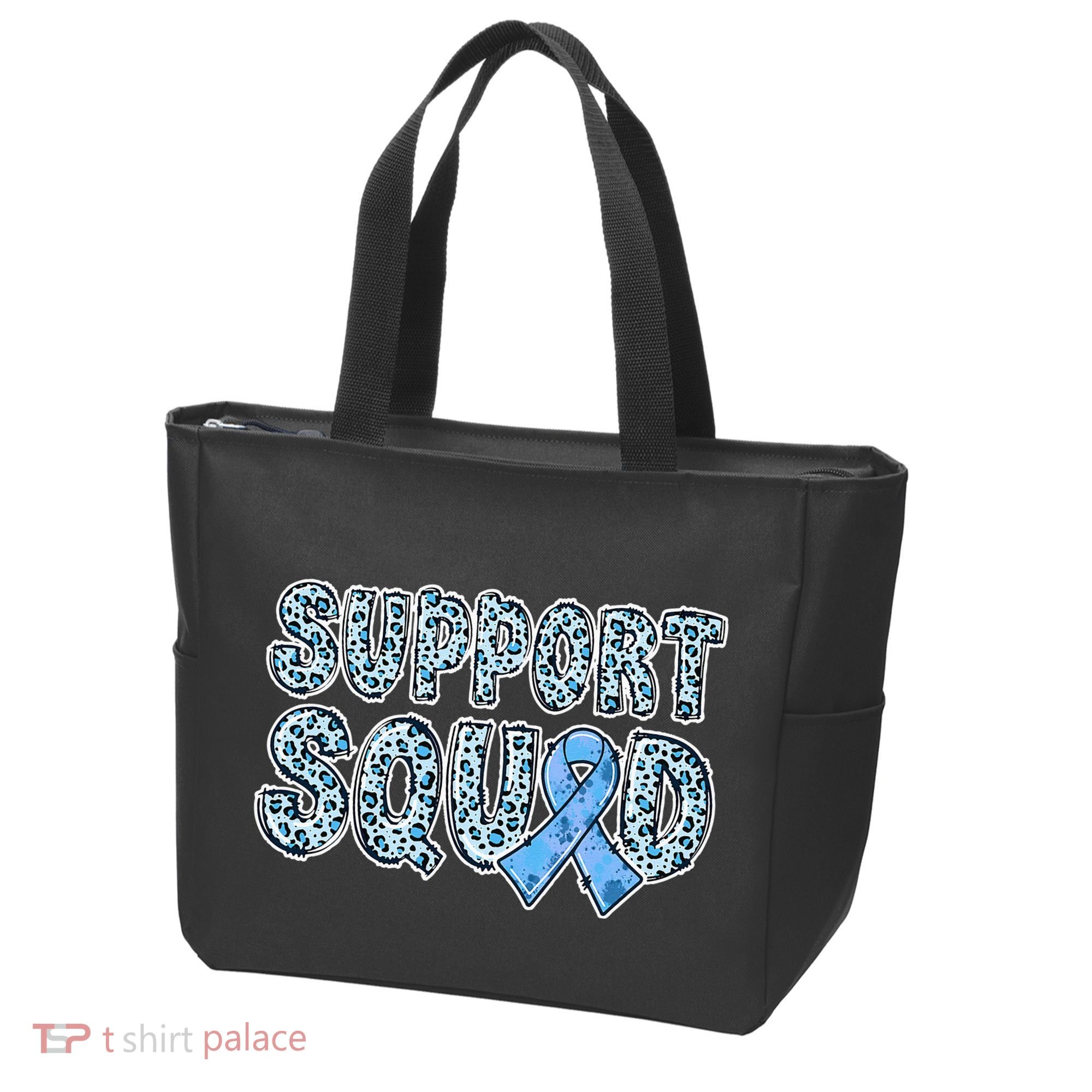 Light Blue Ribbon Leopard Support Squad Prostate Cancer Tote Bag