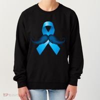 Light Blue Ribbon Mustache Prostate Cancer Awareness Women's Sweatshirt thumb 0