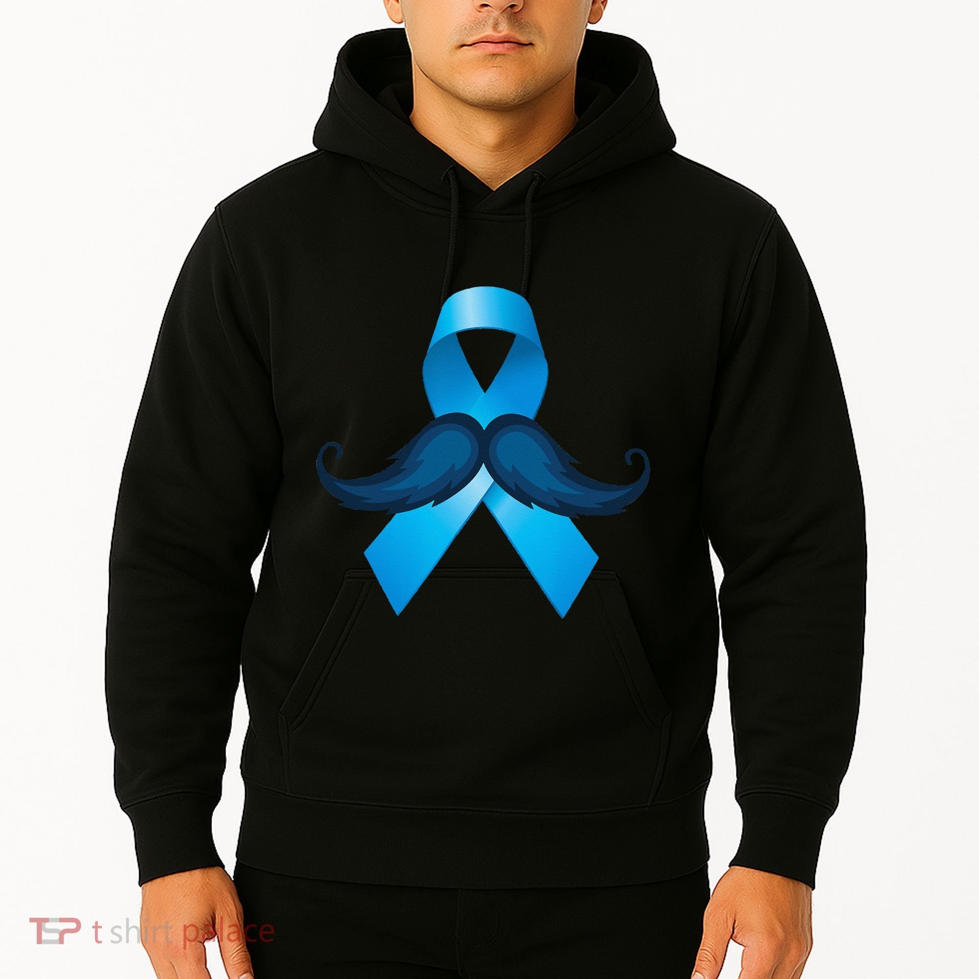Light Blue Ribbon Mustache Prostate Cancer Awareness Hoodie