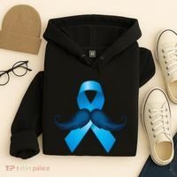 Light Blue Ribbon Mustache Prostate Cancer Awareness Hoodie thumb 4