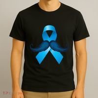 Light Blue Ribbon Mustache Prostate Cancer Awareness T-Shirt thumb 3
