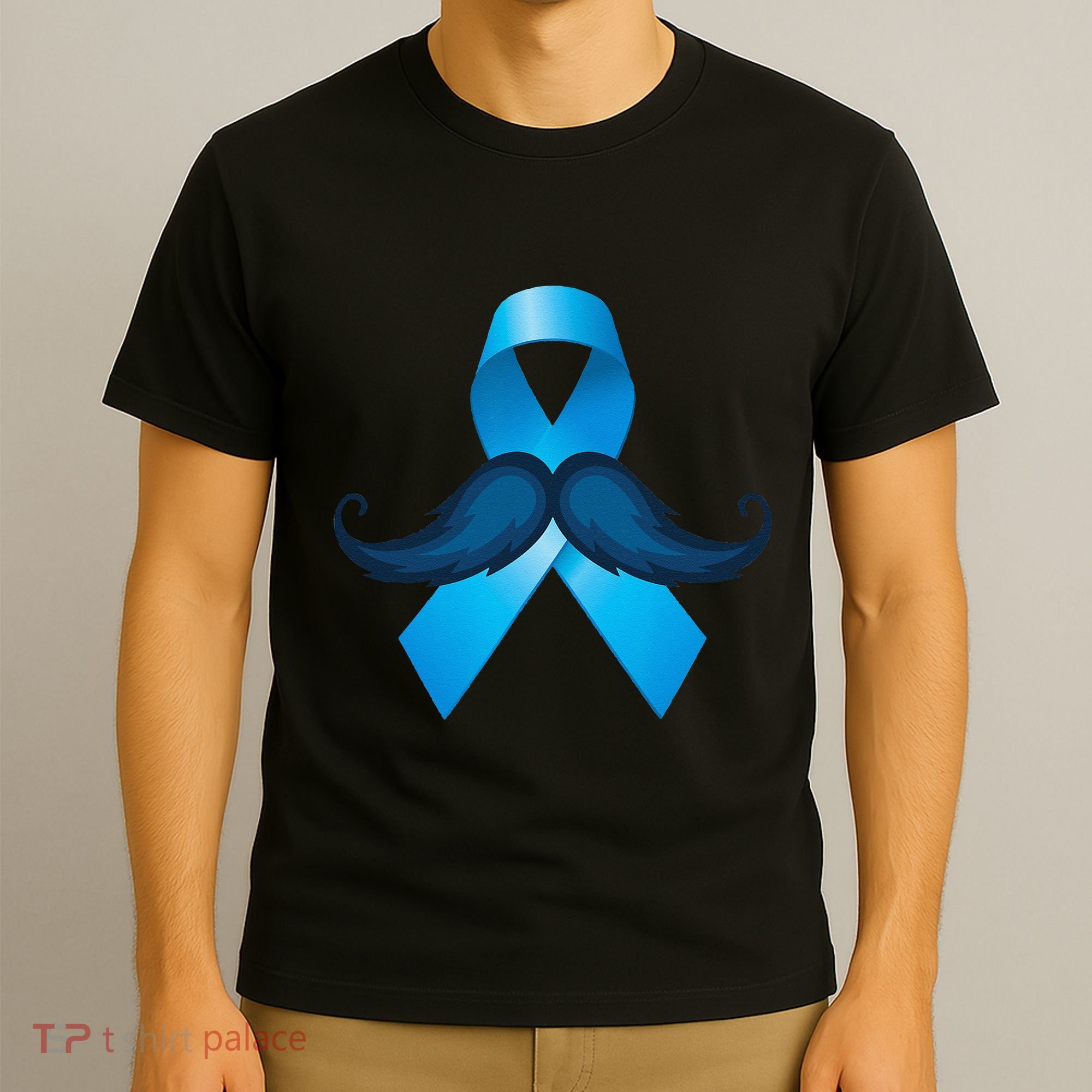 Light Blue Ribbon Mustache Prostate Cancer Awareness T-Shirt