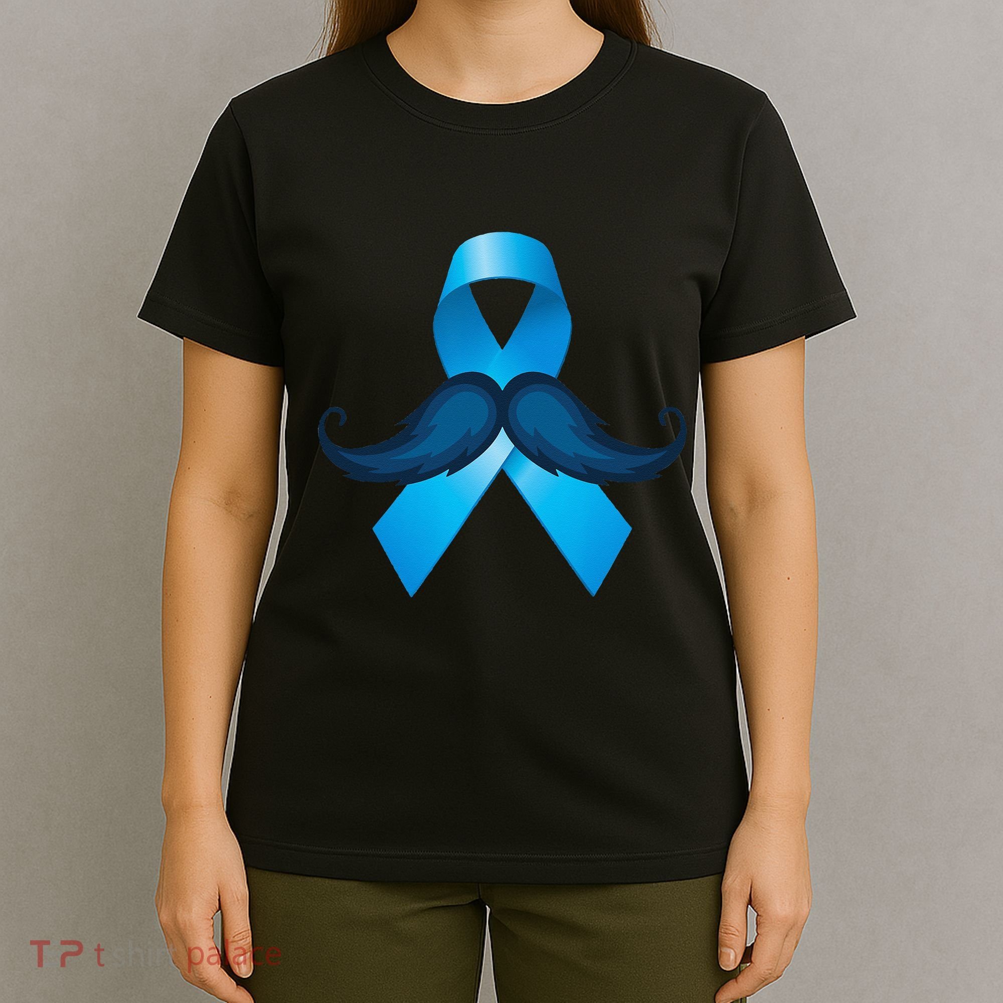 Light Blue Ribbon Mustache Prostate Cancer Awareness T-Shirt
