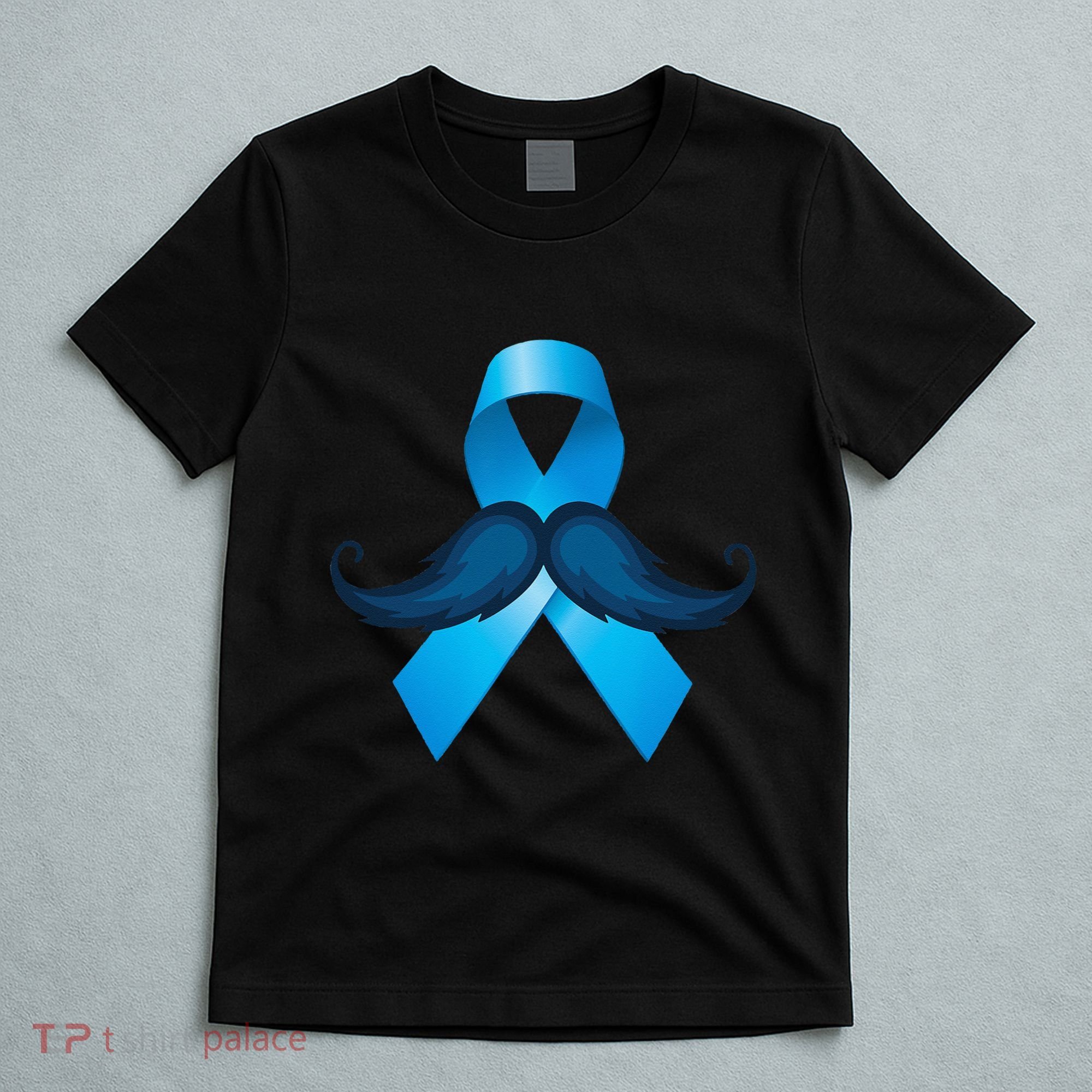 Light Blue Ribbon Mustache Prostate Cancer Awareness T-Shirt