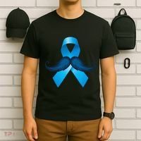 Light Blue Ribbon Mustache Prostate Cancer Awareness T-Shirt thumb 6