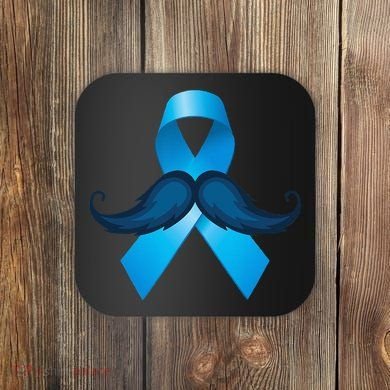 Light Blue Ribbon Mustache Prostate Cancer Awareness Coaster