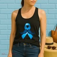 Light Blue Ribbon Mustache Prostate Cancer Awareness Women's Tank Top thumb 2