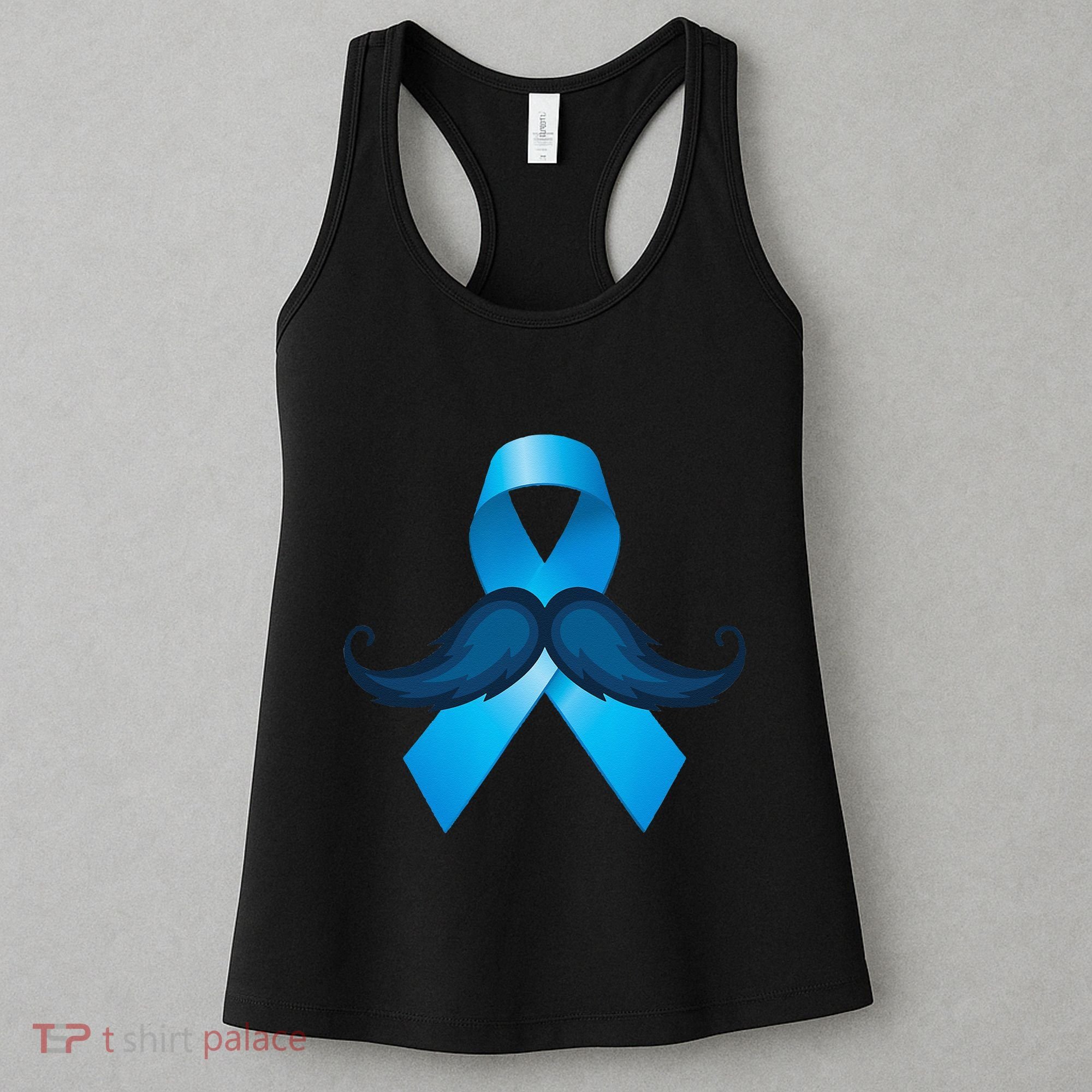 Light Blue Ribbon Mustache Prostate Cancer Awareness Women's Tank Top