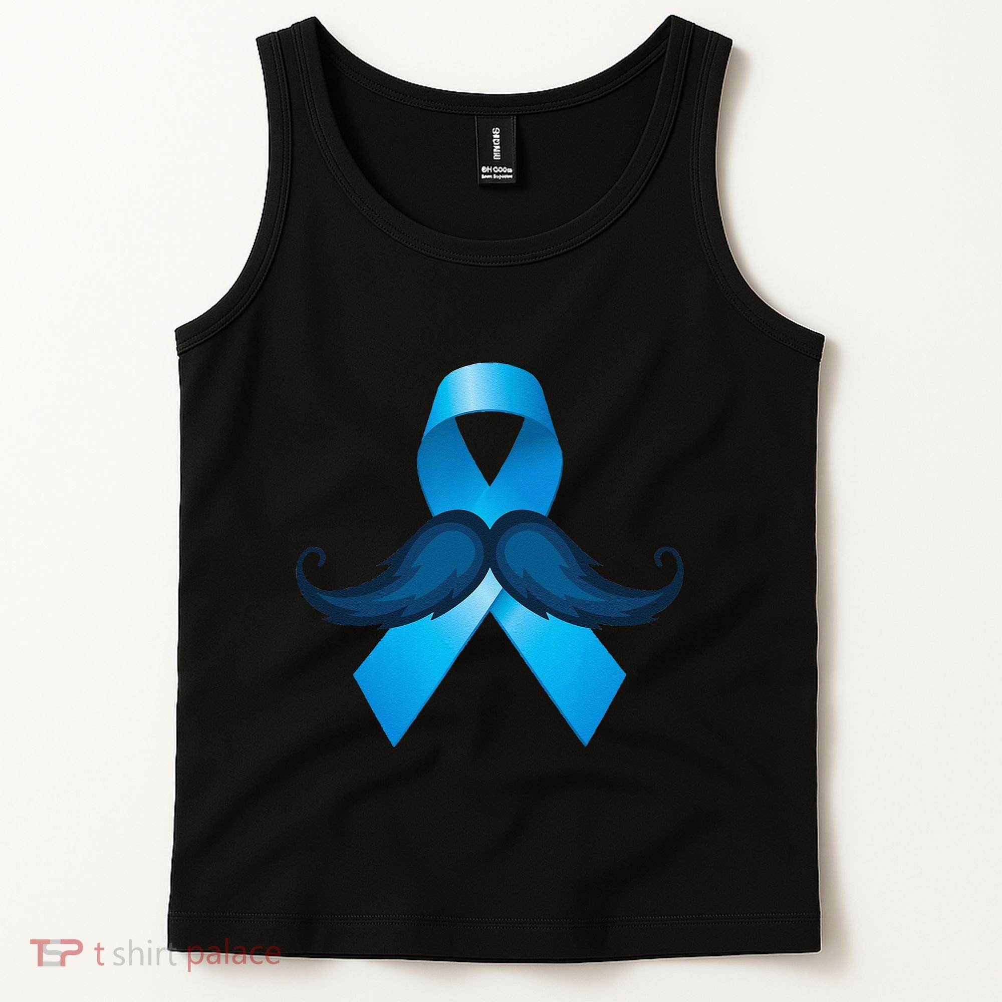 Light Blue Ribbon Mustache Prostate Cancer Awareness Tank Top