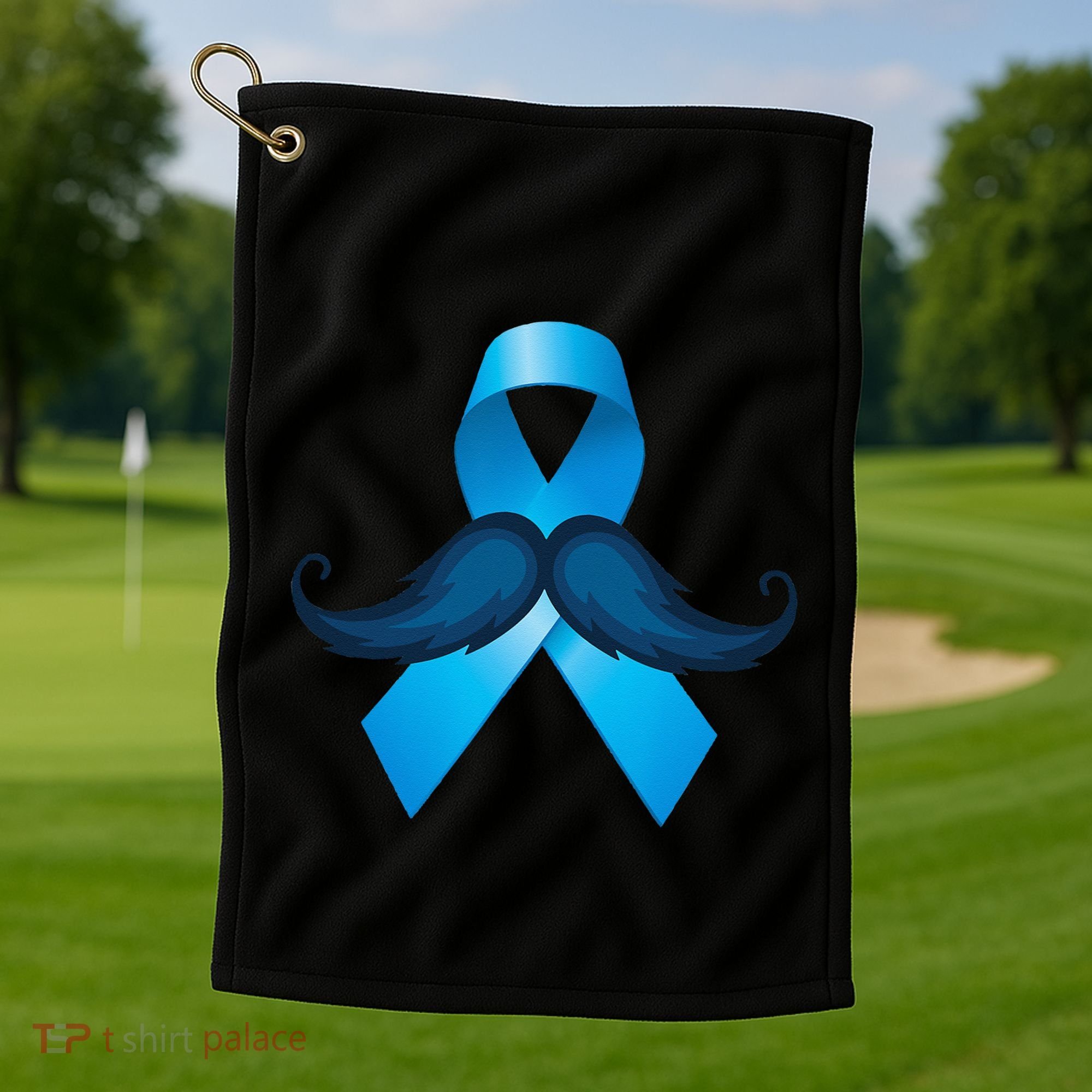 Light Blue Ribbon Mustache Prostate Cancer Awareness Golf Towel