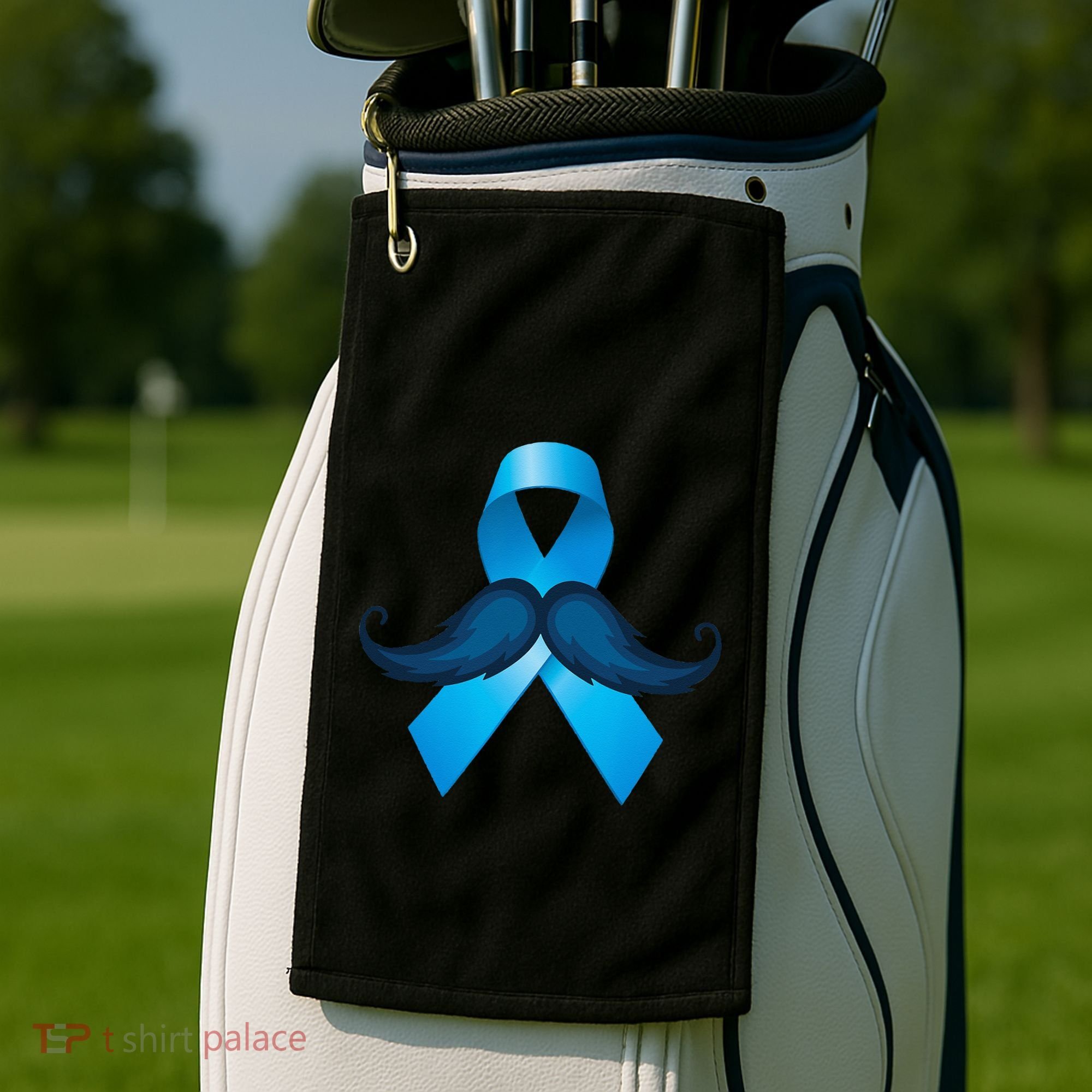 Light Blue Ribbon Mustache Prostate Cancer Awareness Golf Towel