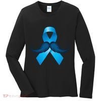 Light Blue Ribbon Mustache Prostate Cancer Awareness Women's Long Sleeve Shirt thumb 0