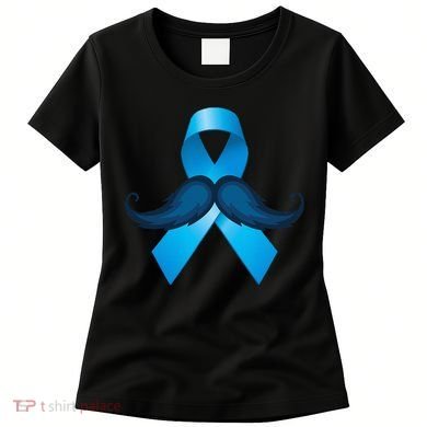 Light Blue Ribbon Mustache Prostate Cancer Awareness Women's T-Shirt