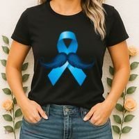 Light Blue Ribbon Mustache Prostate Cancer Awareness Women's T-Shirt thumb 2
