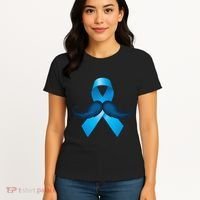 Light Blue Ribbon Mustache Prostate Cancer Awareness Women's T-Shirt thumb 4